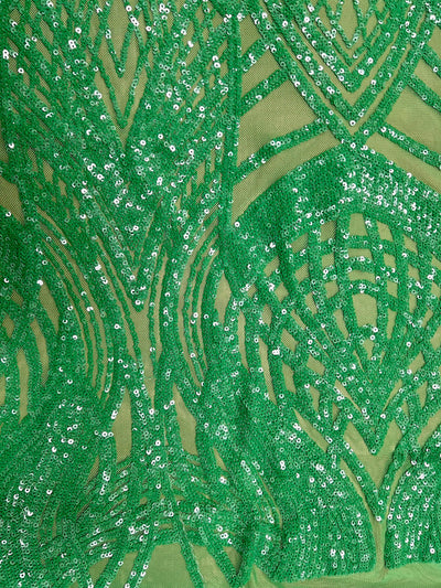 Athena GREEN Sequins on GREEN Mesh Lace Fabric by the Yard