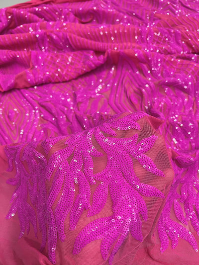 Francesca FUCHSIA Vines and Diamonds Pattern Sequins on Mesh Lace Fabric by the Yard - 10130