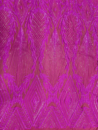 Francesca FUCHSIA Vines and Diamonds Pattern Sequins on Mesh Lace Fabric by the Yard - 10130