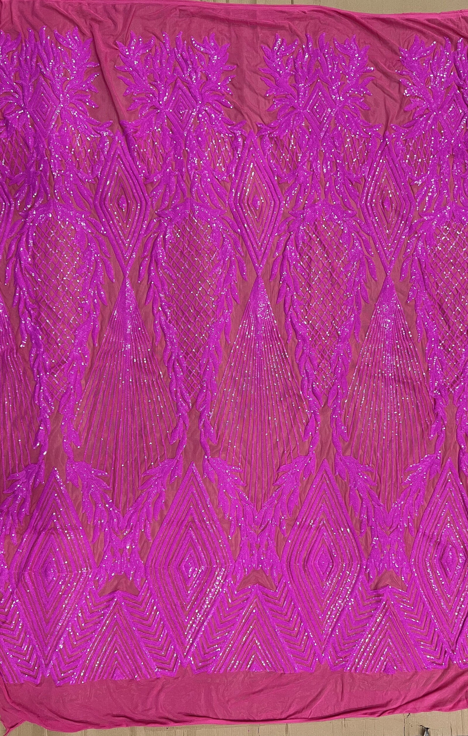 Francesca FUCHSIA Vines and Diamonds Pattern Sequins on Mesh Lace Fabric by the Yard - 10130