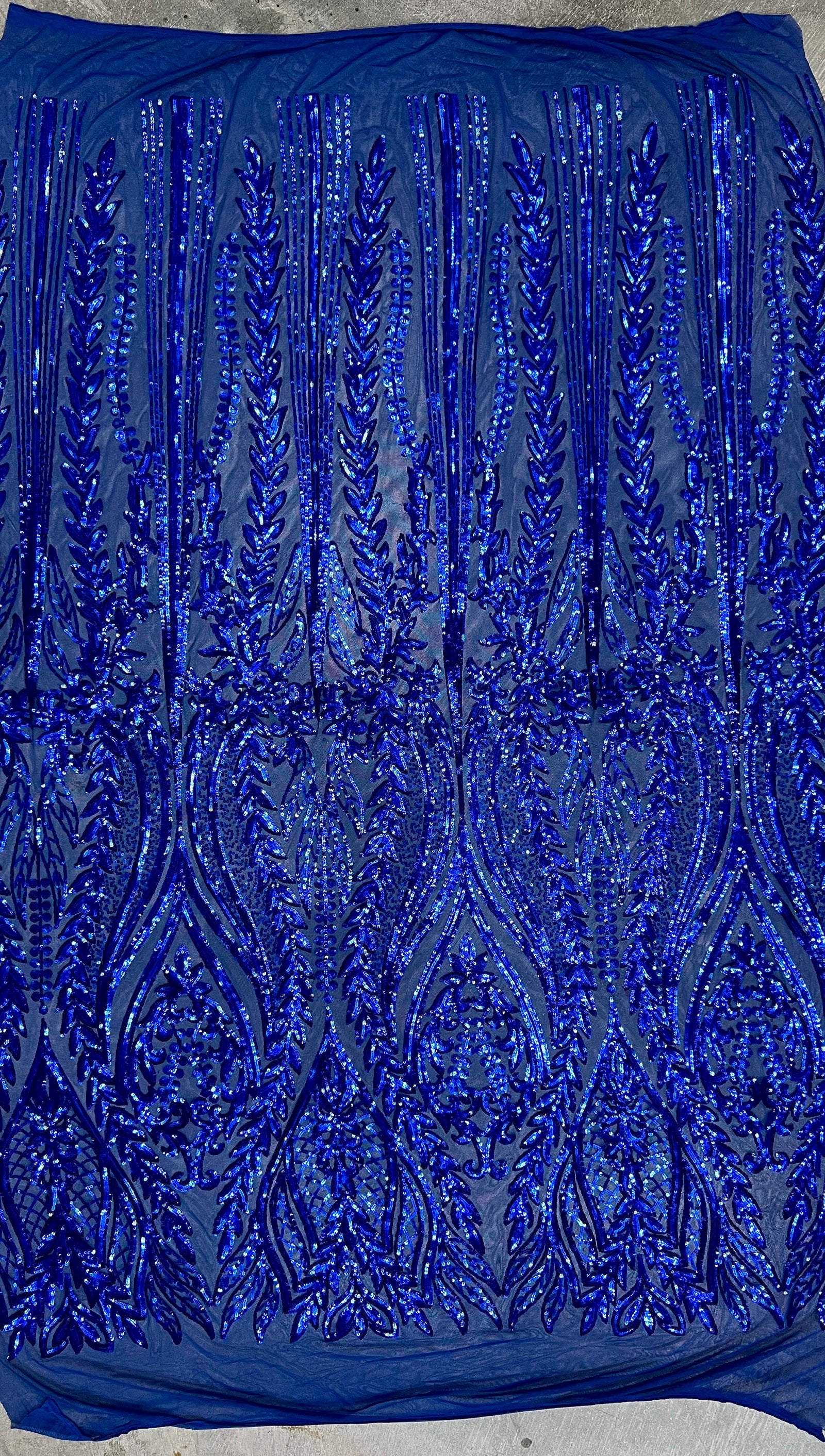 Isabella ROYAL BLUE Curlicue & Leaves Sequins on Mesh Lace Fabric by the Yard