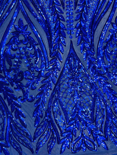 Isabella ROYAL BLUE Curlicue & Leaves Sequins on Mesh Lace Fabric by the Yard