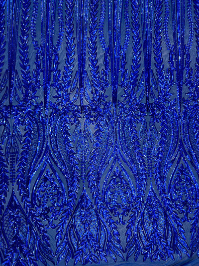 Isabella ROYAL BLUE Curlicue & Leaves Sequins on Mesh Lace Fabric by the Yard