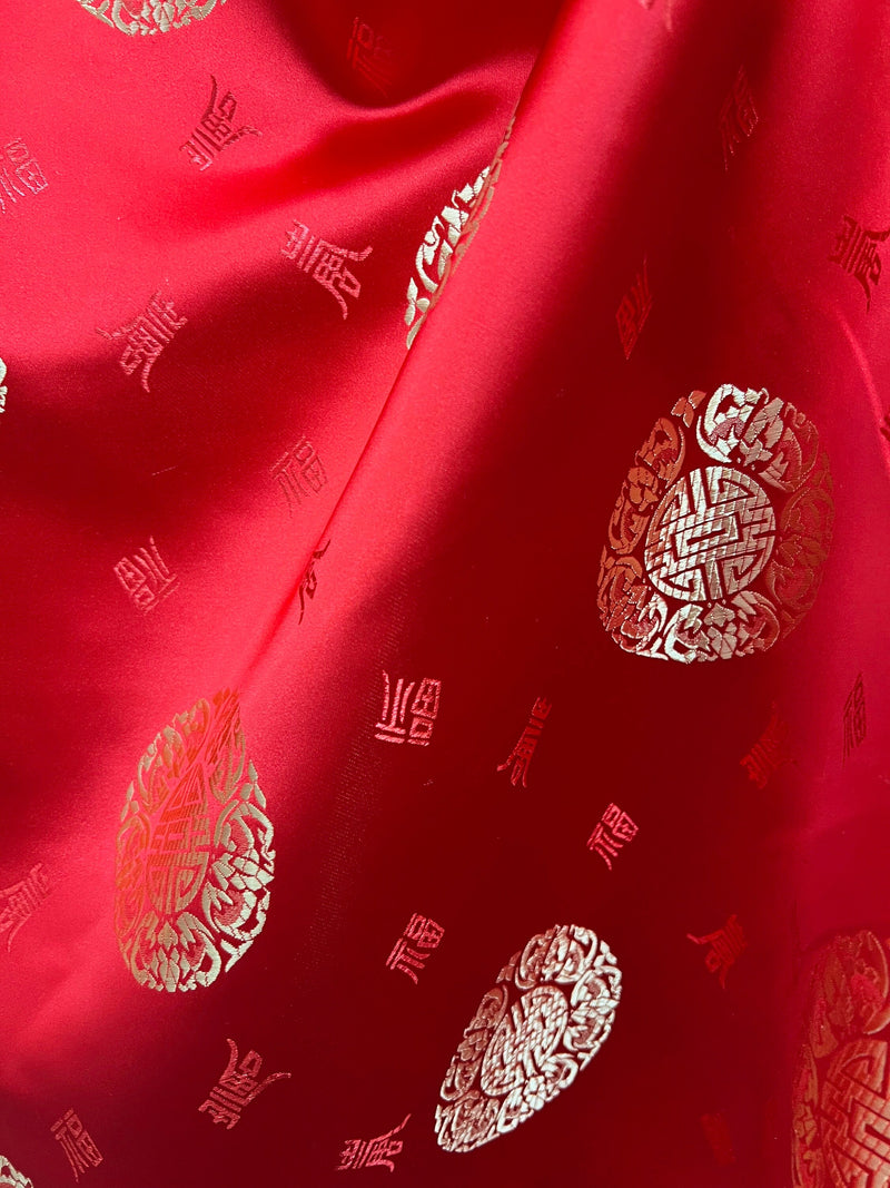 Charley RED GOLD Chinese Luck Brocade Chinese Satin Fabric by the Yard - 10152