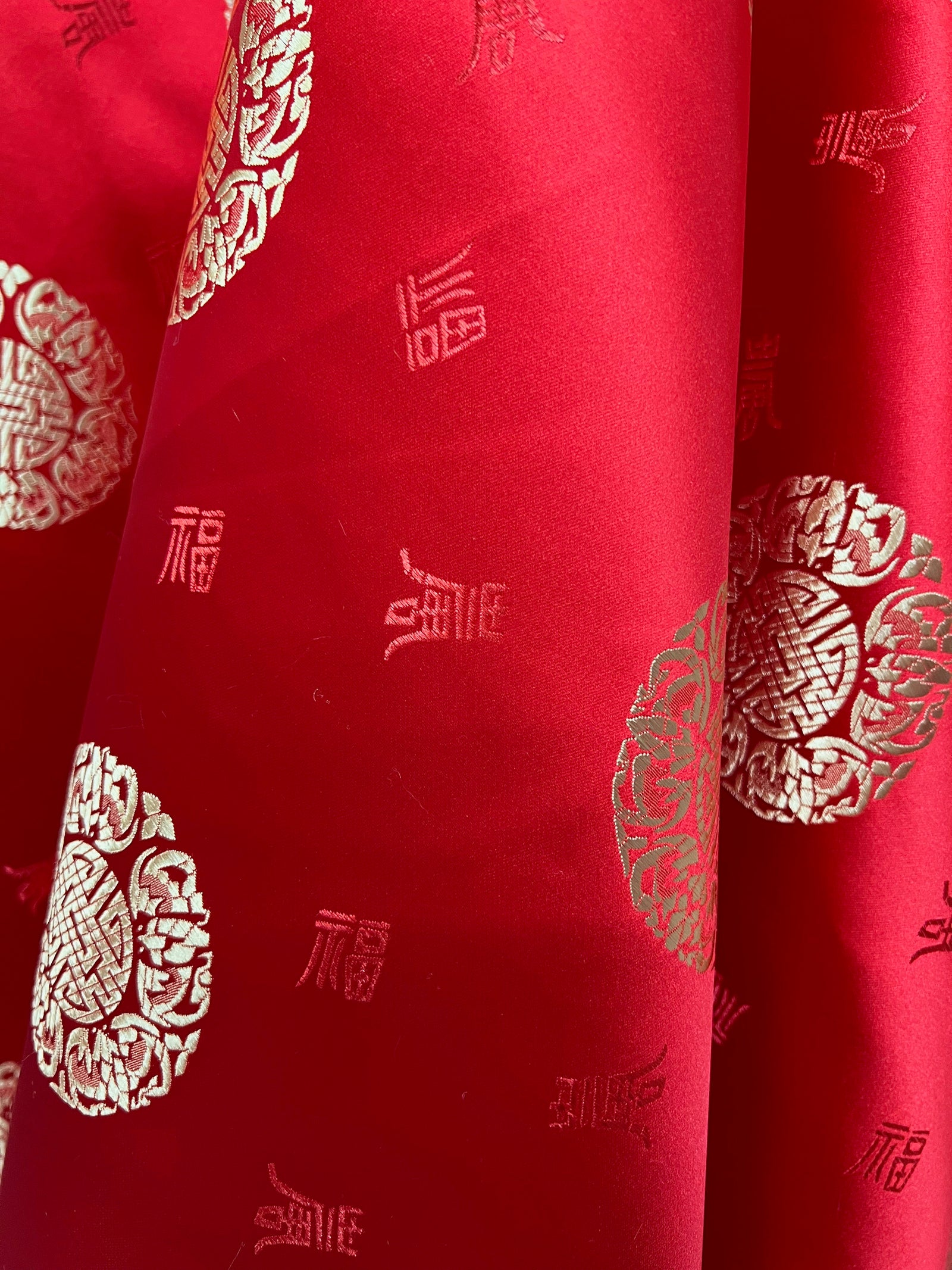 Charley RED GOLD Chinese Luck Brocade Chinese Satin Fabric by the Yard - 10152