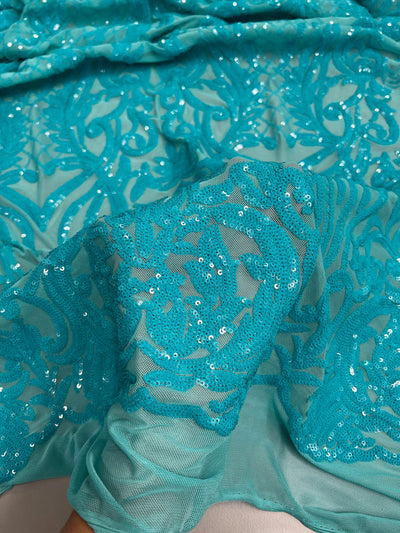 Phoebe AQUA Sequins on Mesh Lace Fabric by the Yard - 10062