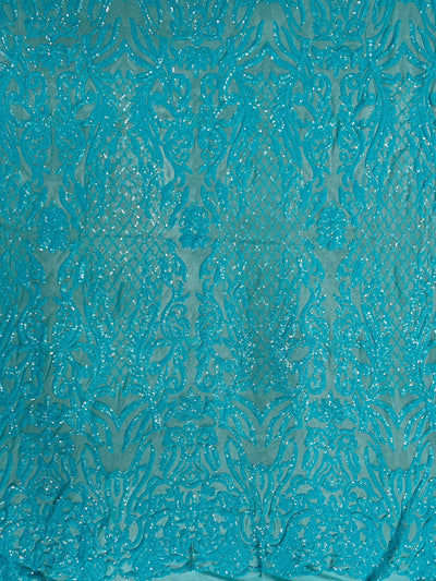 Phoebe AQUA Sequins on Mesh Lace Fabric by the Yard - 10062