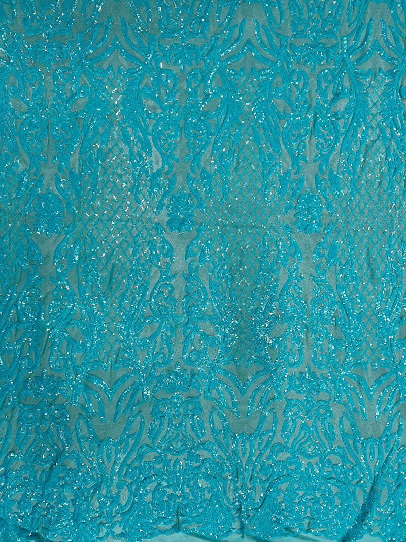 Phoebe AQUA Sequins on Mesh Lace Fabric by the Yard - 10062