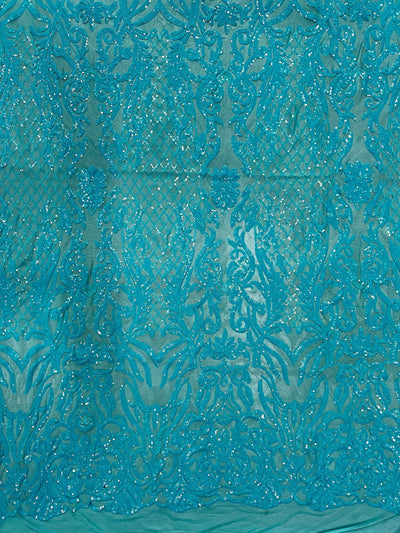 Phoebe AQUA Sequins on Mesh Lace Fabric by the Yard - 10062