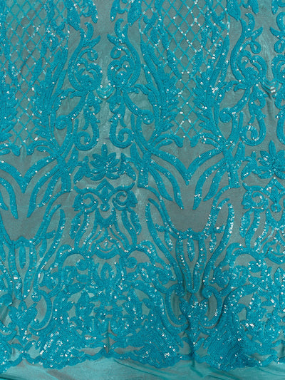 Phoebe AQUA Sequins on Mesh Lace Fabric by the Yard - 10062
