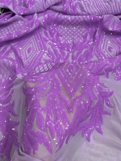 Francesca LILAC Vines and Diamonds Pattern Sequins on Mesh Lace Fabric by the Yard - 10130