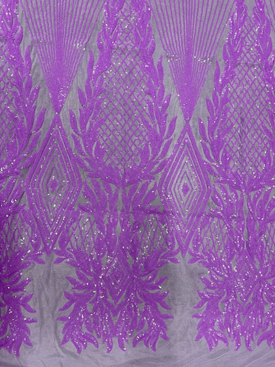 Francesca LILAC Vines and Diamonds Pattern Sequins on Mesh Lace Fabric by the Yard - 10130