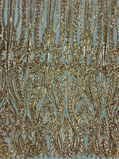 Isabella GOLD Curlicue & Leaves Sequins on Mesh Lace Fabric by the Yard