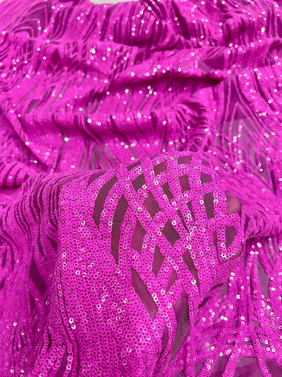 Athena FUCHSIA Sequins on Mesh Lace Fabric by the Yard