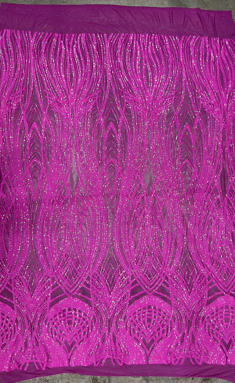 Athena FUCHSIA Sequins on Mesh Lace Fabric by the Yard