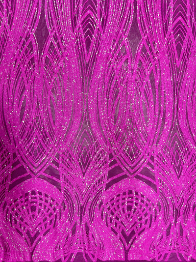 Athena FUCHSIA Sequins on Mesh Lace Fabric by the Yard