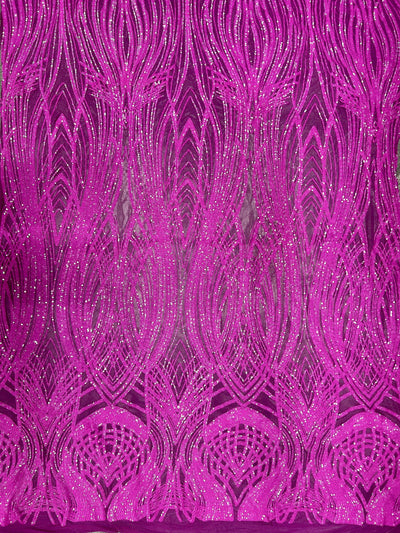 Athena FUCHSIA Sequins on Mesh Lace Fabric by the Yard