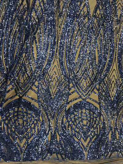 Athena NAVY BLUE Sequins on Mesh Lace Fabric by the Yard
