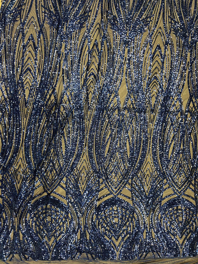 Athena NAVY BLUE Sequins on Mesh Lace Fabric by the Yard