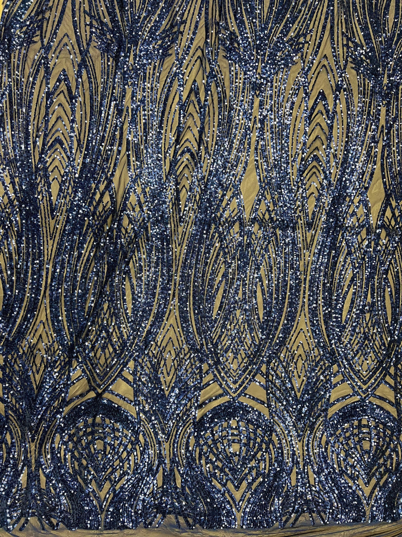 Athena NAVY BLUE Sequins on Mesh Lace Fabric by the Yard