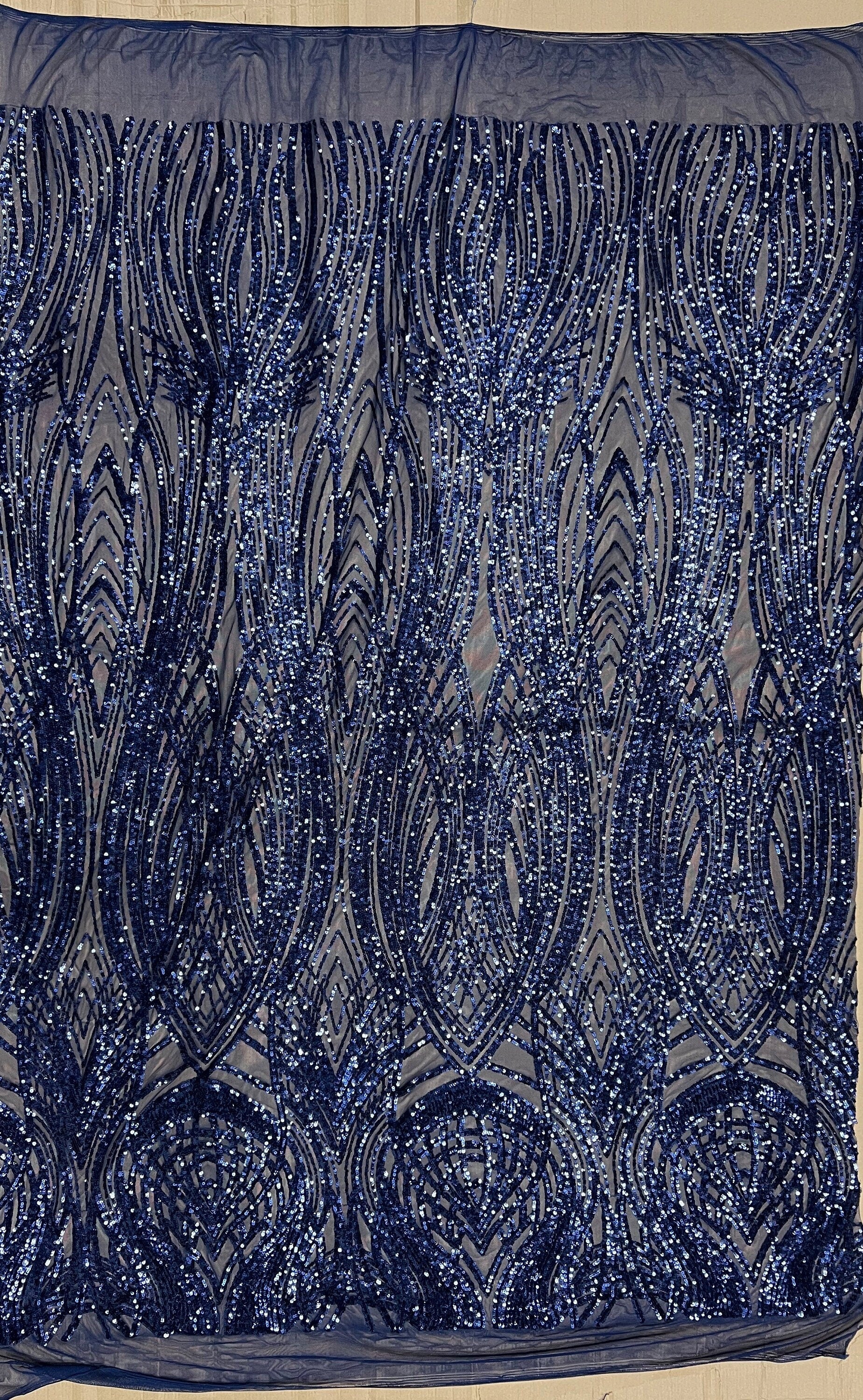 Athena NAVY BLUE Sequins on Mesh Lace Fabric by the Yard