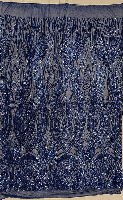 Athena NAVY BLUE Sequins on Mesh Lace Fabric by the Yard