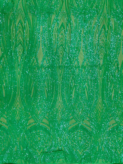 Athena GREEN Sequins on GREEN Mesh Lace Fabric by the Yard