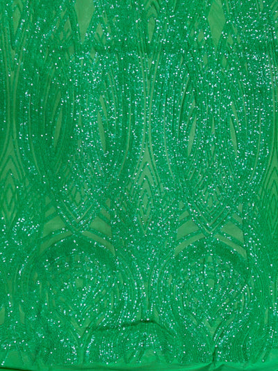 Athena GREEN Sequins on GREEN Mesh Lace Fabric by the Yard