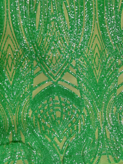 Athena GREEN Sequins on GREEN Mesh Lace Fabric by the Yard