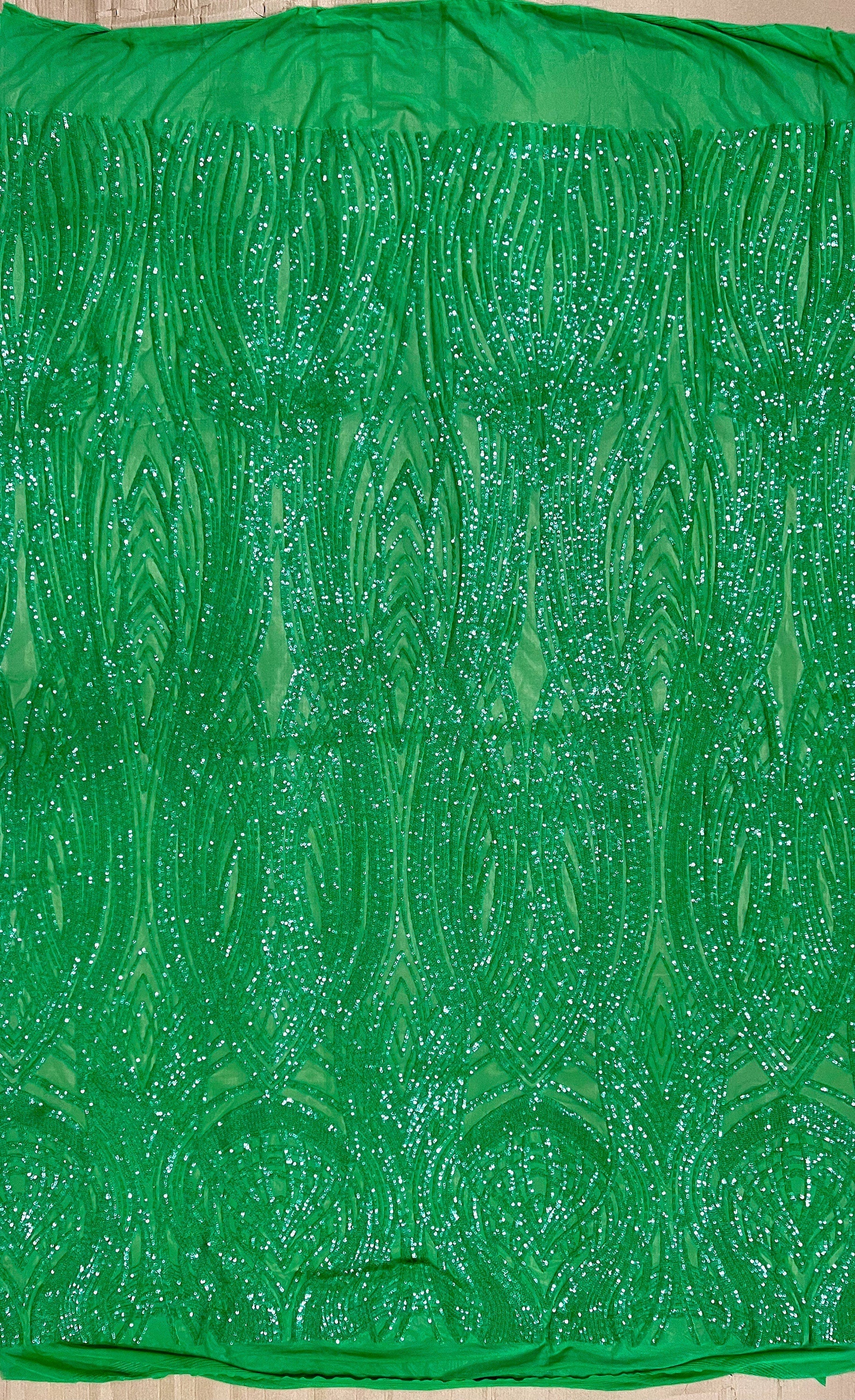 Athena GREEN Sequins on GREEN Mesh Lace Fabric by the Yard