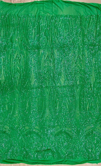 Athena GREEN Sequins on GREEN Mesh Lace Fabric by the Yard