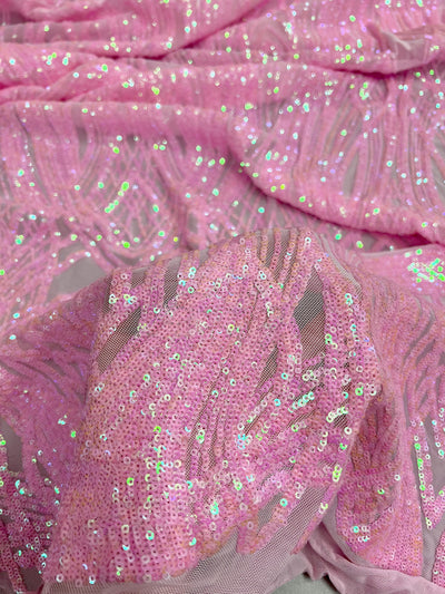 Athena Iridescent PINK Sequins on PINK Mesh Lace Fabric by the Yard