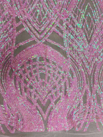 Athena Iridescent PINK Sequins on PINK Mesh Lace Fabric by the Yard