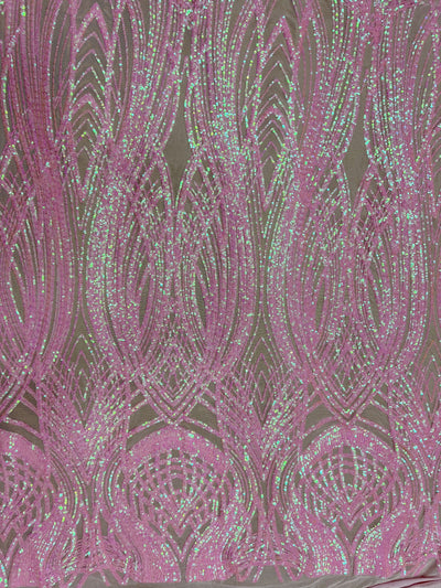 Athena Iridescent PINK Sequins on PINK Mesh Lace Fabric by the Yard