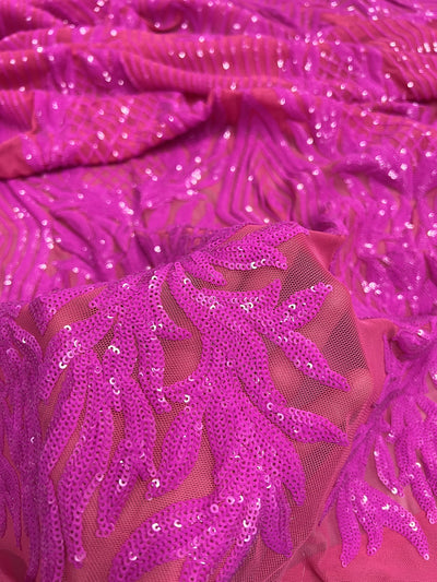 Francesca FUCHSIA Vines and Diamonds Pattern Sequins on Mesh Lace Fabric by the Yard - 10130