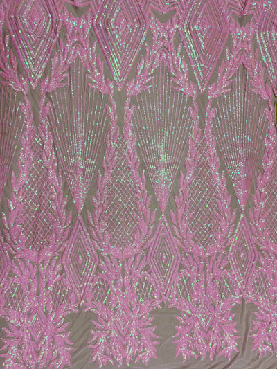 Francesca IRIDESCENT PINK Vines and Diamonds Pattern Sequins on Mesh Lace Fabric by the Yard - 10130