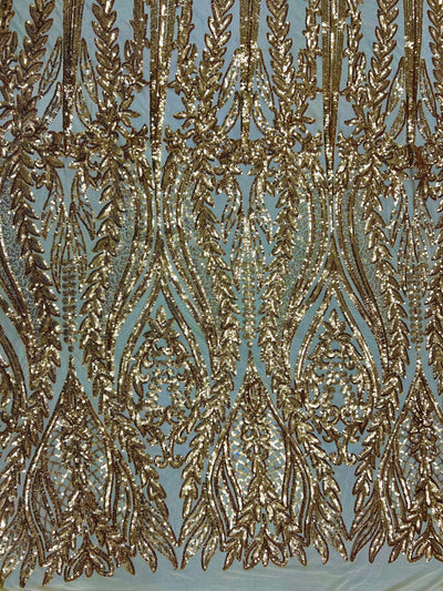 Isabella GOLD Curlicue & Leaves Sequins on Mesh Lace Fabric by the Yard