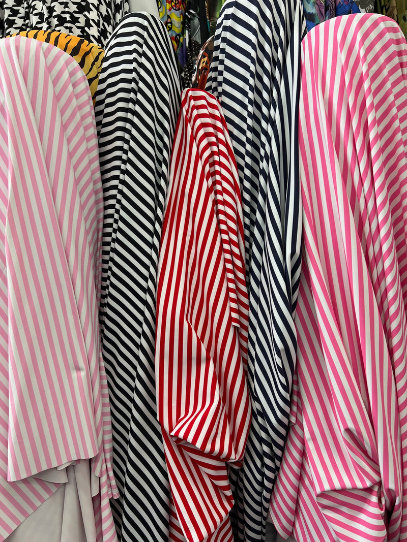 Clarissa 1/4 Inch Stripes Printed Nylon Spandex 4-way Stretch Medium Weight Fabric for Apparel, Activewear, Sportswear, Costumes, Crafts