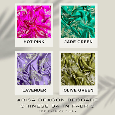Arisa Gold Dragon Brocade Chinese Satin Fabric for Cheongsam/Qipao, Apparel, Costumes, Upholstery, Bags, Crafts - 10237