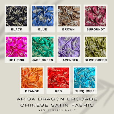 Arisa Gold Dragon Brocade Chinese Satin Fabric for Cheongsam/Qipao, Apparel, Costumes, Upholstery, Bags, Crafts - 10237