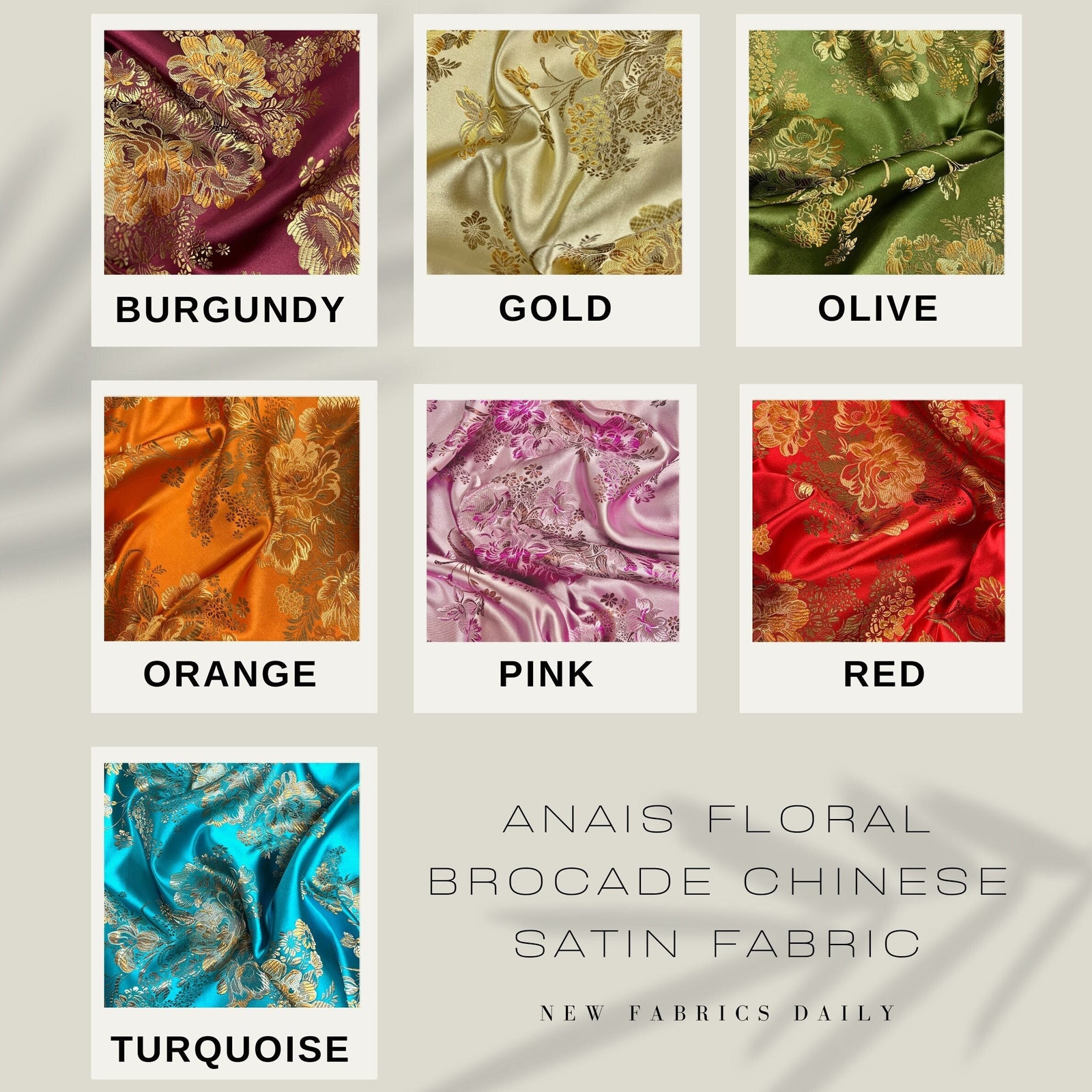 Anais Floral Brocade Chinese Satin Fabric for Cheongsam/Qipao, Apparel, Costumes, Upholstery, Bags, Crafts