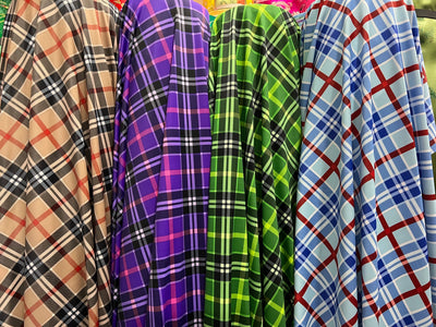 Clementine FUCHSIA Plaid Printed Nylon Spandex 4-way Stretch Medium Weight Fabric for Apparel, Swimwear, Activewear, Costumes, Crafts