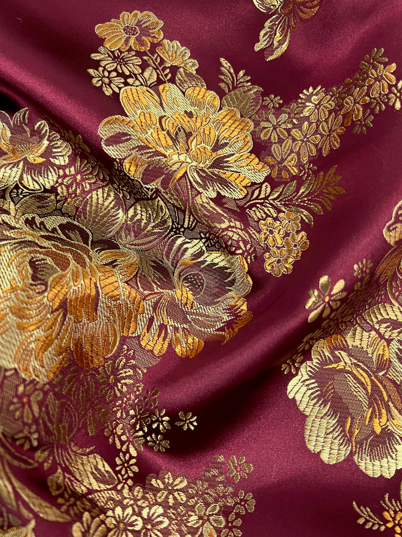 Anais Floral Brocade Chinese Satin Fabric for Cheongsam/Qipao, Apparel, Costumes, Upholstery, Bags, Crafts