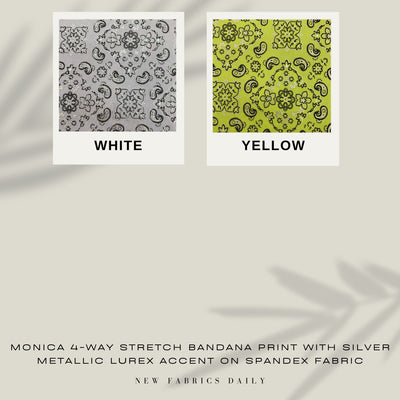 Monica 4-way Stretch BANDANA Print with Silver Metallic Lurex Accent on Spandex Fabric by the Yard - 10182