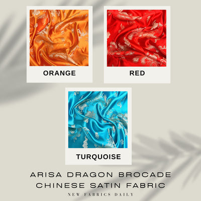 Arisa Gold Dragon Brocade Chinese Satin Fabric for Cheongsam/Qipao, Apparel, Costumes, Upholstery, Bags, Crafts - 10237