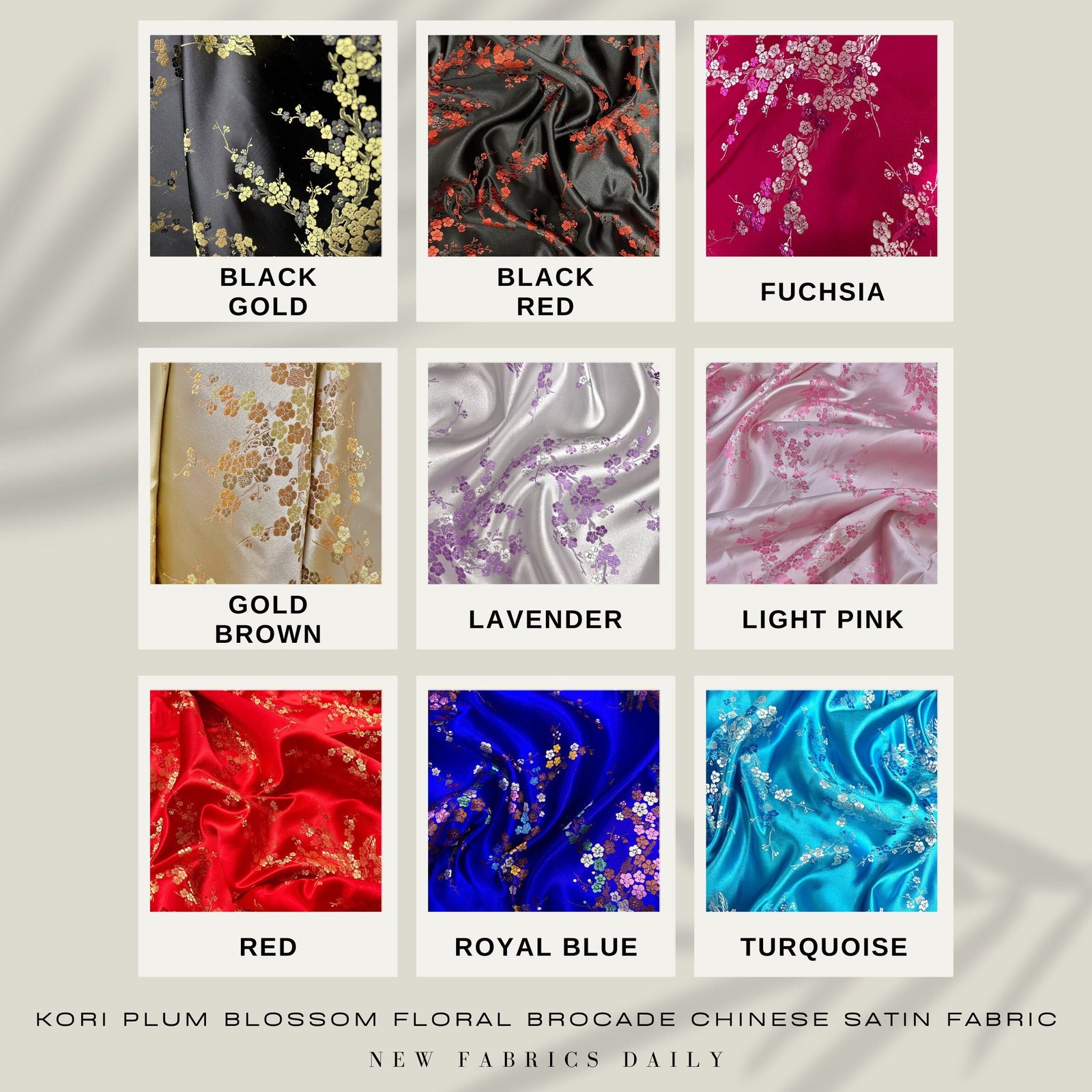 Kori Plum Blossom Floral Brocade Chinese Satin Fabric for Cheongsam/Qipao, Apparel, Costumes, Upholstery, Bags, Crafts - 10210