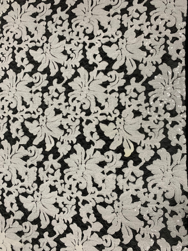 Liana Embroidered Floral Sequins on Mesh Lace Fabric by the Yard - 10150