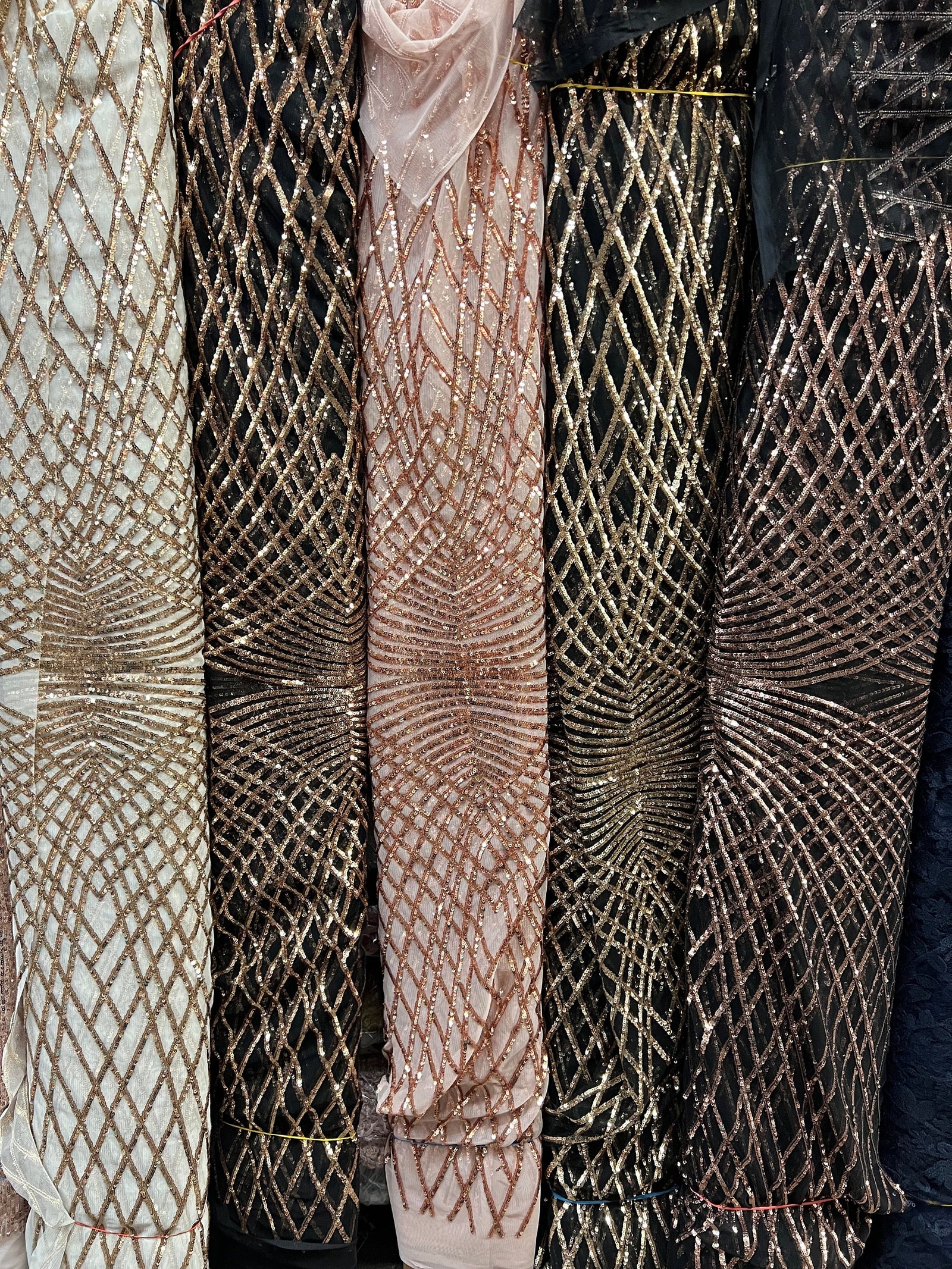 Jordyn Diamond Pattern Sequins on Mesh Lace Fabric by the Yard - 10008