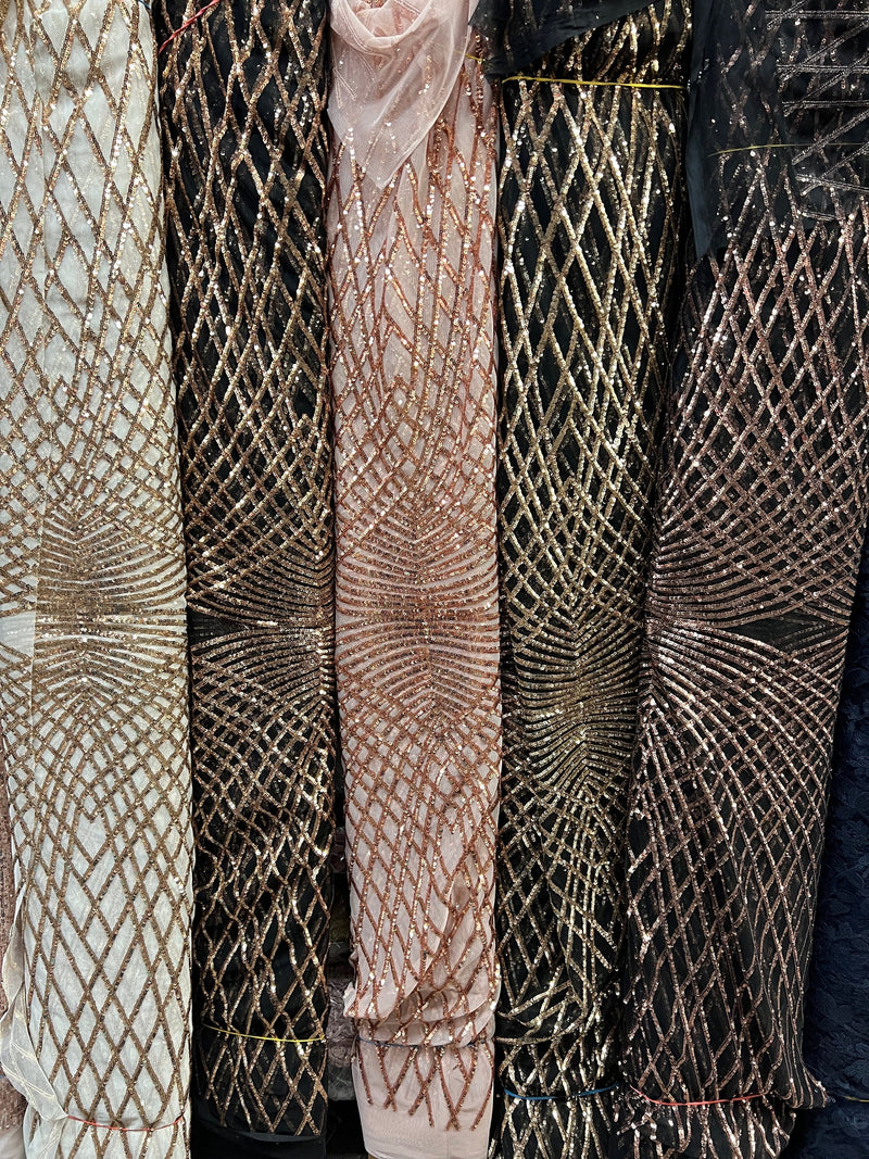 Jordyn Diamond Pattern Sequins on Mesh Lace Fabric by the Yard - 10008