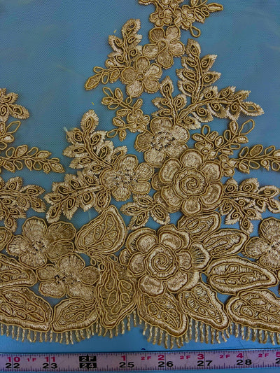 Alessia DARK GOLD Polyester 3D Floral Embroidery on Mesh Lace Fabric by the Yard - 10174
